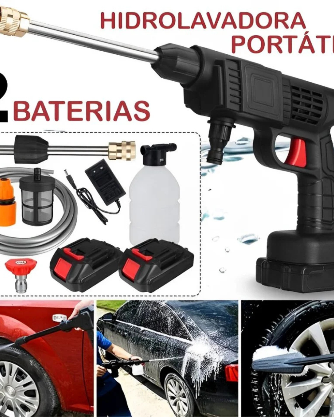 Hidrolavadora  Inalámbrica Portátil Recargable  2 Baterías